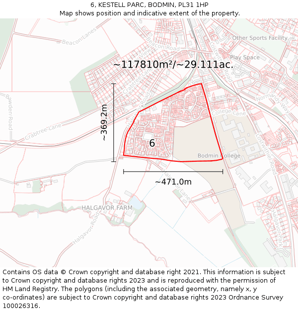 6, KESTELL PARC, BODMIN, PL31 1HP: Plot and title map