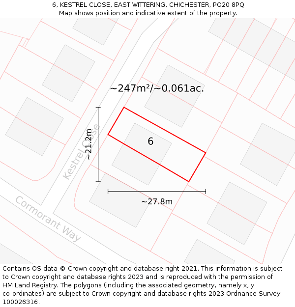 6, KESTREL CLOSE, EAST WITTERING, CHICHESTER, PO20 8PQ: Plot and title map