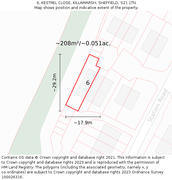 6, KESTREL CLOSE, KILLAMARSH, SHEFFIELD, S21 1TN: Plot and title map