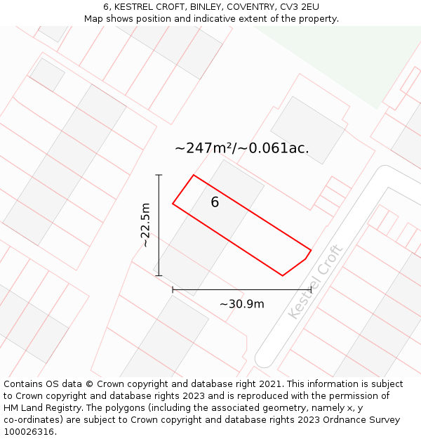 6, KESTREL CROFT, BINLEY, COVENTRY, CV3 2EU: Plot and title map