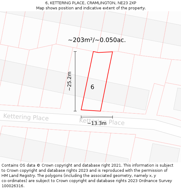 6, KETTERING PLACE, CRAMLINGTON, NE23 2XP: Plot and title map