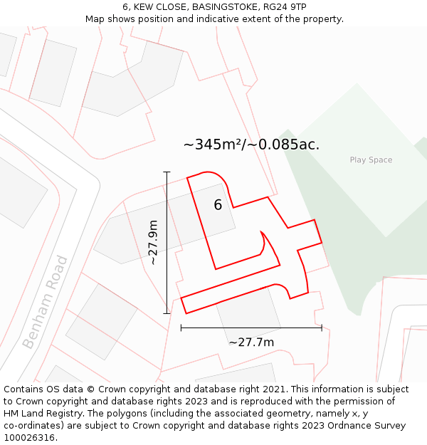 6, KEW CLOSE, BASINGSTOKE, RG24 9TP: Plot and title map