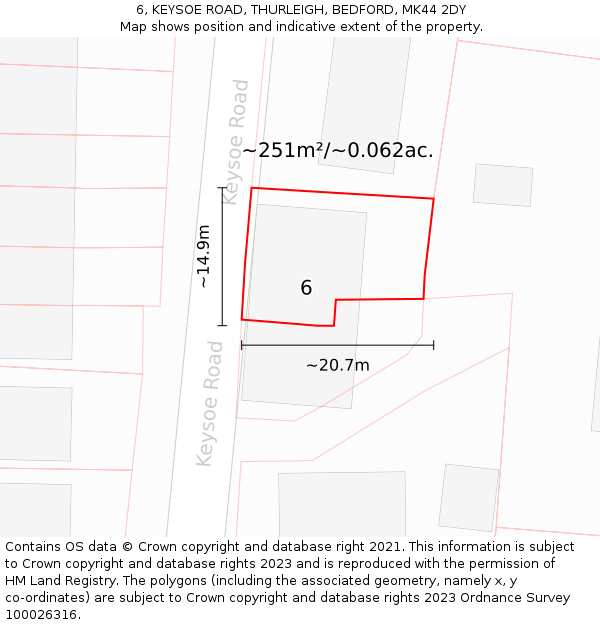 6, KEYSOE ROAD, THURLEIGH, BEDFORD, MK44 2DY: Plot and title map