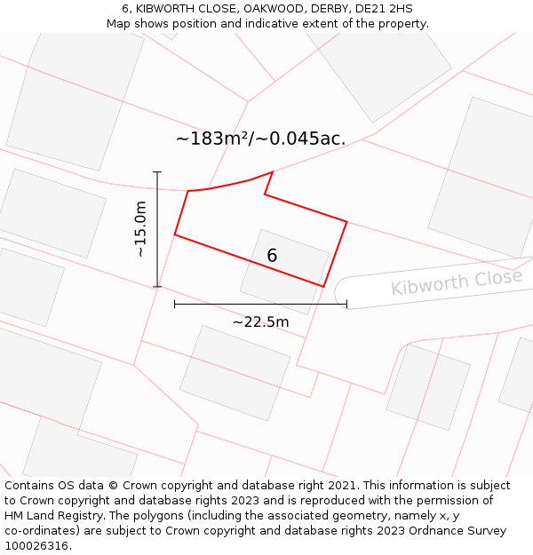 6, KIBWORTH CLOSE, OAKWOOD, DERBY, DE21 2HS: Plot and title map