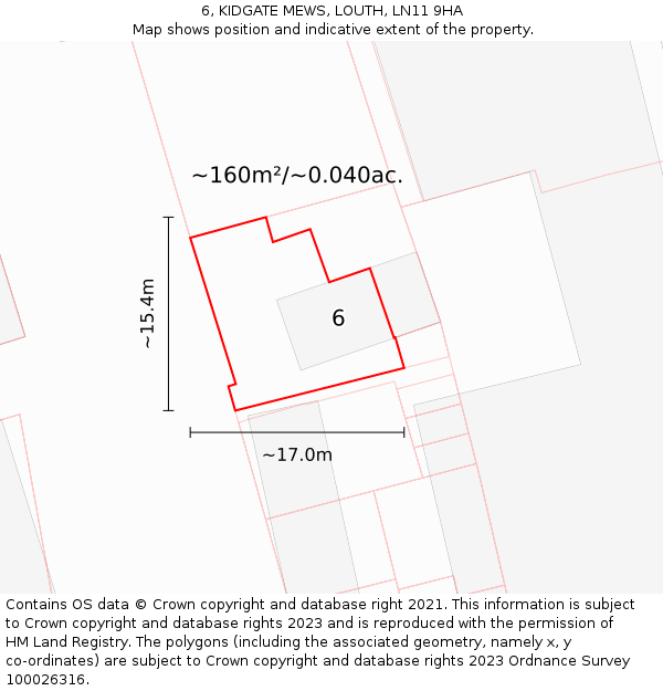 6, KIDGATE MEWS, LOUTH, LN11 9HA: Plot and title map