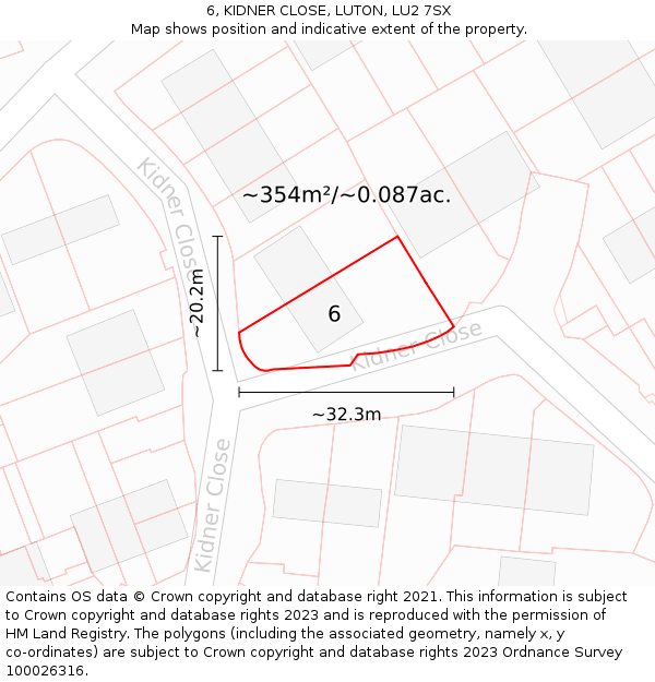 6, KIDNER CLOSE, LUTON, LU2 7SX: Plot and title map