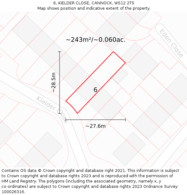 6, KIELDER CLOSE, CANNOCK, WS12 2TS: Plot and title map