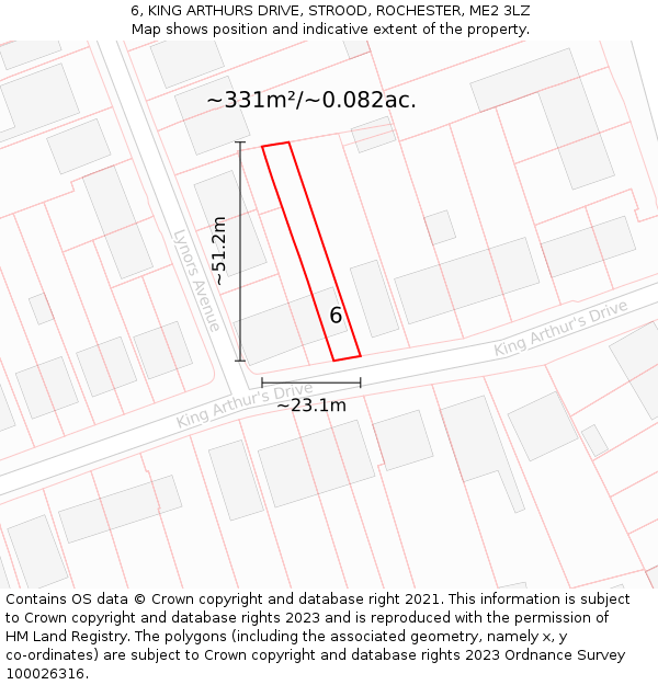 6, KING ARTHURS DRIVE, STROOD, ROCHESTER, ME2 3LZ: Plot and title map