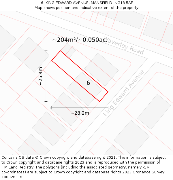 6, KING EDWARD AVENUE, MANSFIELD, NG18 5AF: Plot and title map