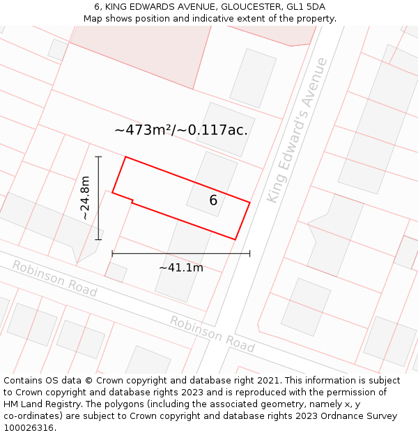 6, KING EDWARDS AVENUE, GLOUCESTER, GL1 5DA: Plot and title map