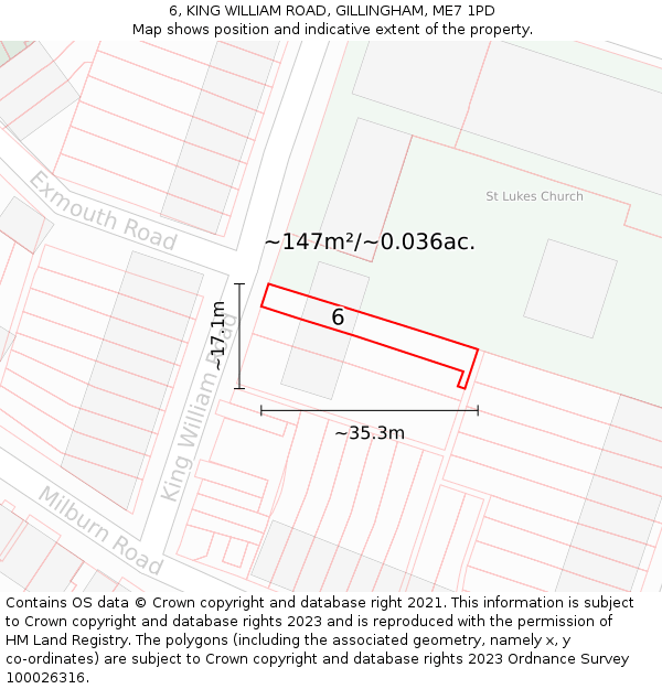 6, KING WILLIAM ROAD, GILLINGHAM, ME7 1PD: Plot and title map
