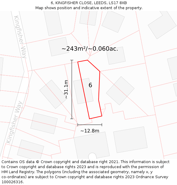 6, KINGFISHER CLOSE, LEEDS, LS17 8XB: Plot and title map