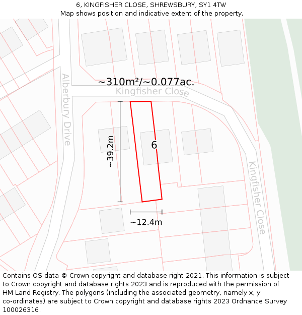 6, KINGFISHER CLOSE, SHREWSBURY, SY1 4TW: Plot and title map