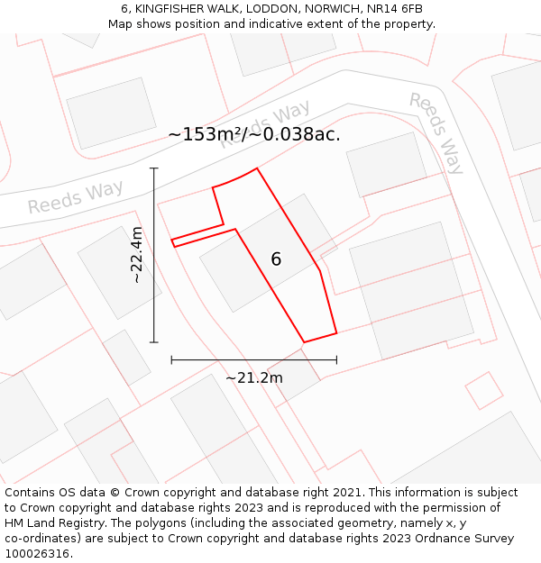 6, KINGFISHER WALK, LODDON, NORWICH, NR14 6FB: Plot and title map