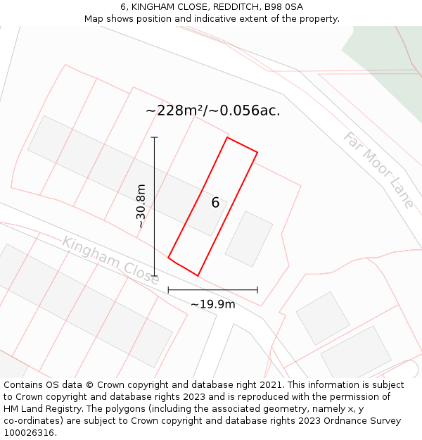 6, KINGHAM CLOSE, REDDITCH, B98 0SA: Plot and title map