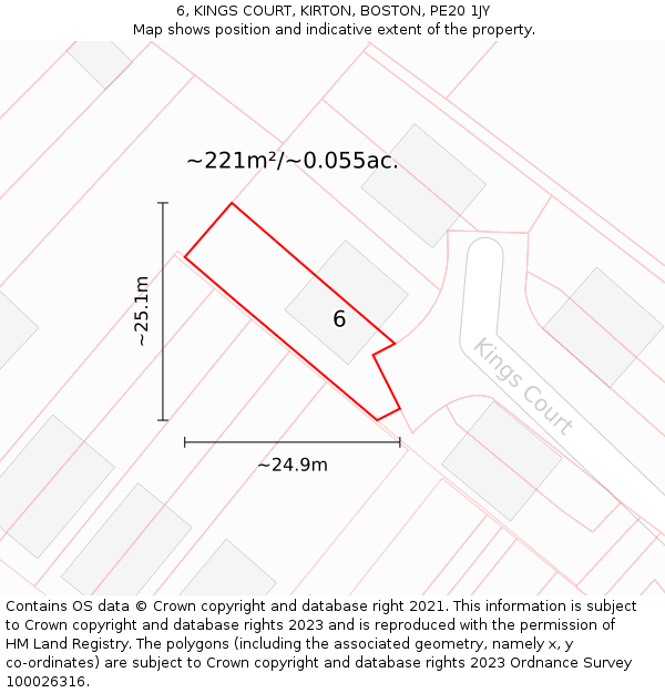 6, KINGS COURT, KIRTON, BOSTON, PE20 1JY: Plot and title map