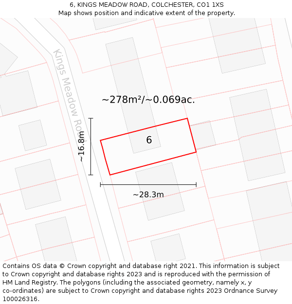 6, KINGS MEADOW ROAD, COLCHESTER, CO1 1XS: Plot and title map