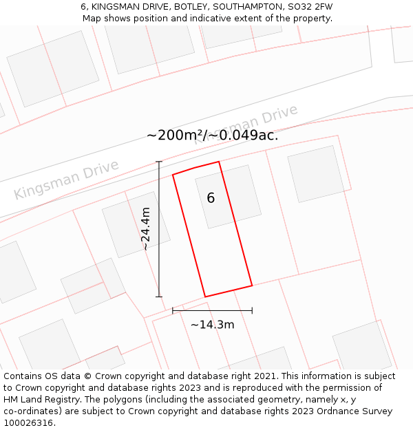 6, KINGSMAN DRIVE, BOTLEY, SOUTHAMPTON, SO32 2FW: Plot and title map