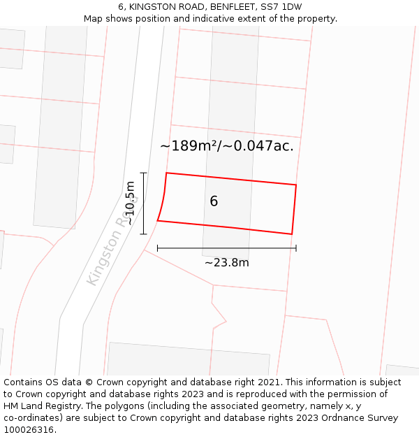 6, KINGSTON ROAD, BENFLEET, SS7 1DW: Plot and title map