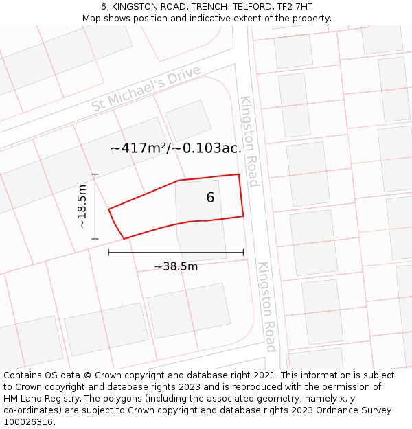 6, KINGSTON ROAD, TRENCH, TELFORD, TF2 7HT: Plot and title map