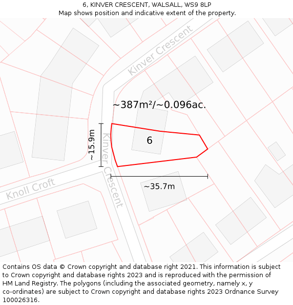 6, KINVER CRESCENT, WALSALL, WS9 8LP: Plot and title map