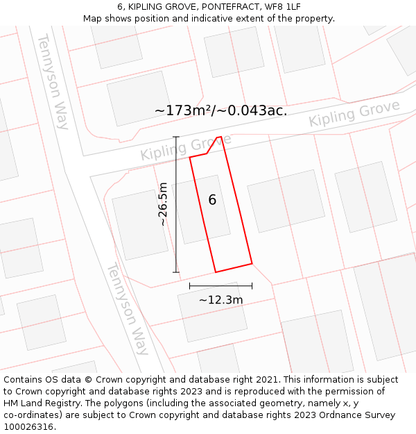 6, KIPLING GROVE, PONTEFRACT, WF8 1LF: Plot and title map