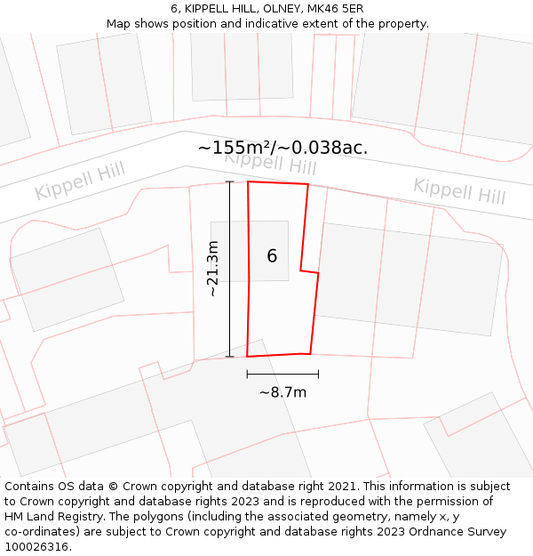 6, KIPPELL HILL, OLNEY, MK46 5ER: Plot and title map