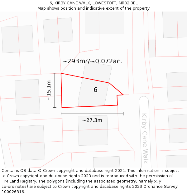 6, KIRBY CANE WALK, LOWESTOFT, NR32 3EL: Plot and title map