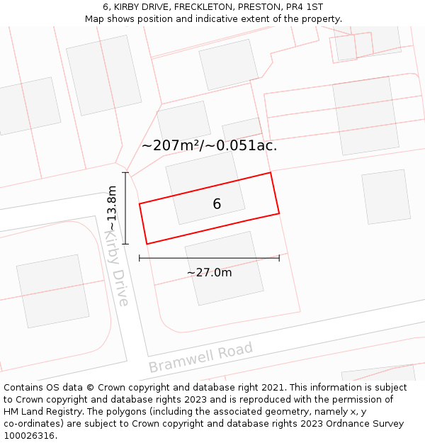 6, KIRBY DRIVE, FRECKLETON, PRESTON, PR4 1ST: Plot and title map