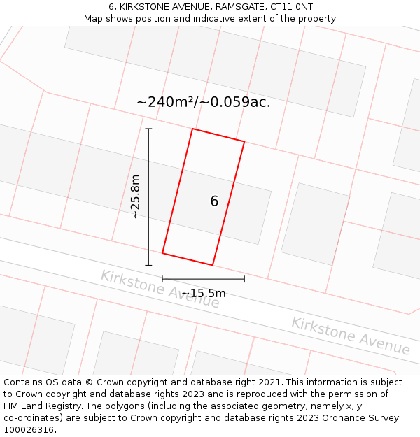 6, KIRKSTONE AVENUE, RAMSGATE, CT11 0NT: Plot and title map