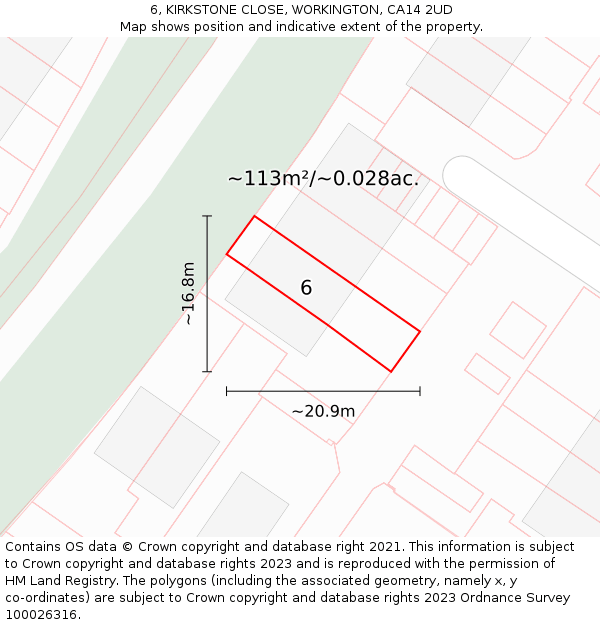 6, KIRKSTONE CLOSE, WORKINGTON, CA14 2UD: Plot and title map