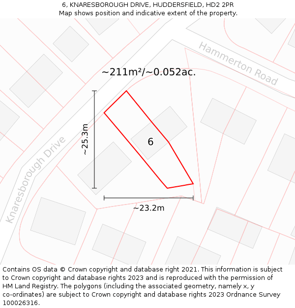 6, KNARESBOROUGH DRIVE, HUDDERSFIELD, HD2 2PR: Plot and title map