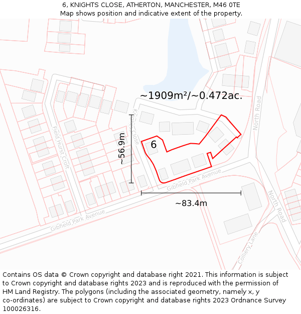 6, KNIGHTS CLOSE, ATHERTON, MANCHESTER, M46 0TE: Plot and title map