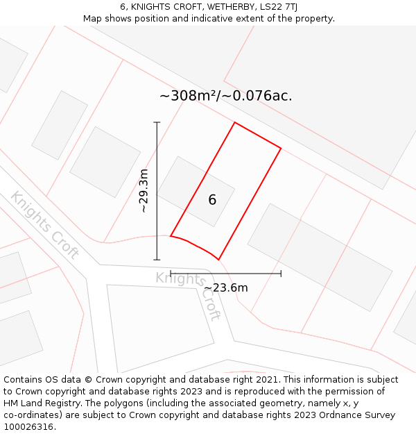 6, KNIGHTS CROFT, WETHERBY, LS22 7TJ: Plot and title map