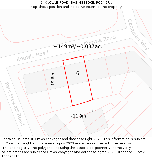 6, KNOWLE ROAD, BASINGSTOKE, RG24 9RN: Plot and title map
