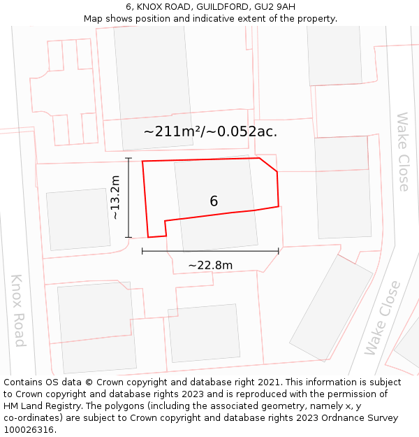 6, KNOX ROAD, GUILDFORD, GU2 9AH: Plot and title map