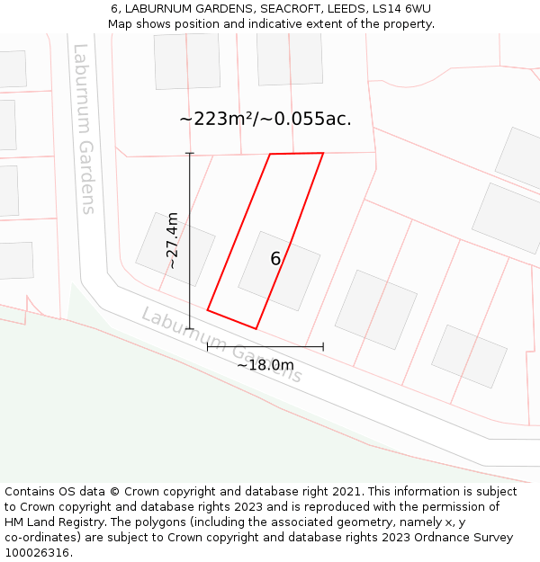 6, LABURNUM GARDENS, SEACROFT, LEEDS, LS14 6WU: Plot and title map