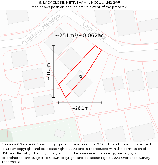 6, LACY CLOSE, NETTLEHAM, LINCOLN, LN2 2WF: Plot and title map