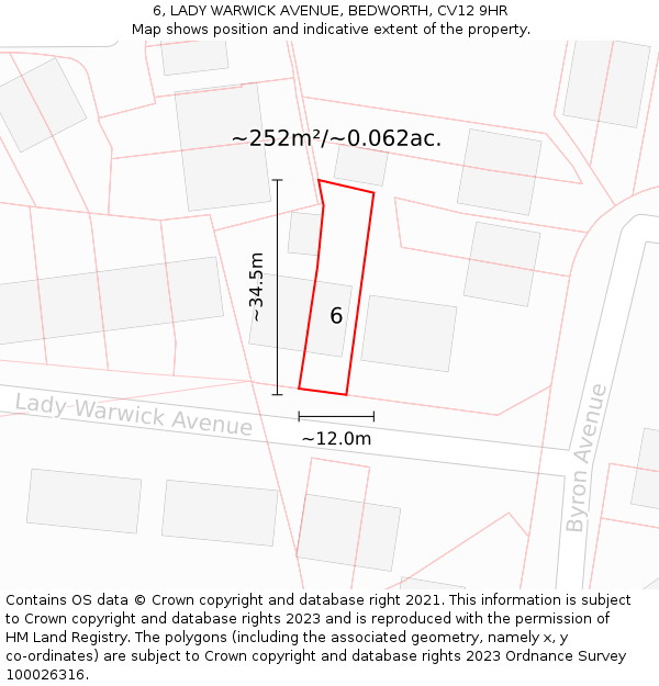 6, LADY WARWICK AVENUE, BEDWORTH, CV12 9HR: Plot and title map