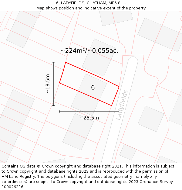 6, LADYFIELDS, CHATHAM, ME5 8HU: Plot and title map