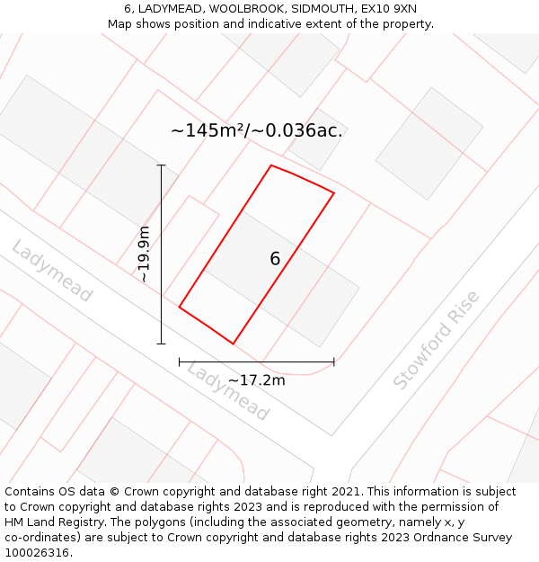 6, LADYMEAD, WOOLBROOK, SIDMOUTH, EX10 9XN: Plot and title map