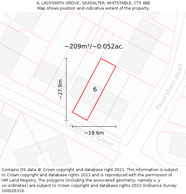 6, LADYSMITH GROVE, SEASALTER, WHITSTABLE, CT5 4BE: Plot and title map