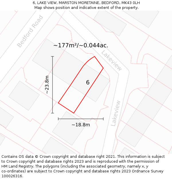 6, LAKE VIEW, MARSTON MORETAINE, BEDFORD, MK43 0LH: Plot and title map