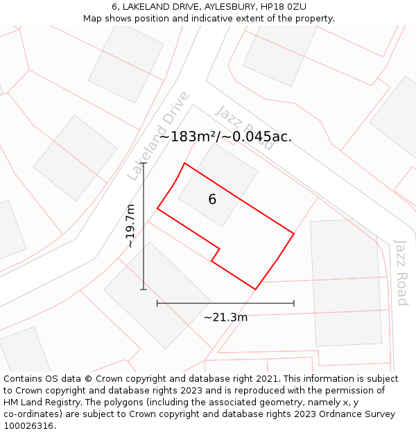 6, LAKELAND DRIVE, AYLESBURY, HP18 0ZU: Plot and title map