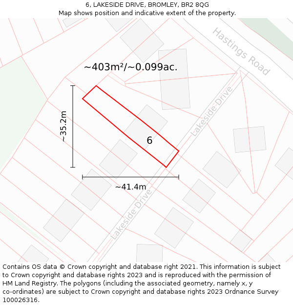 6, LAKESIDE DRIVE, BROMLEY, BR2 8QG: Plot and title map