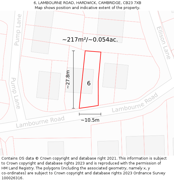 6, LAMBOURNE ROAD, HARDWICK, CAMBRIDGE, CB23 7XB: Plot and title map
