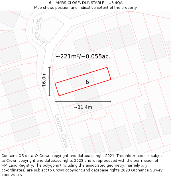 6, LAMBS CLOSE, DUNSTABLE, LU5 4QA: Plot and title map