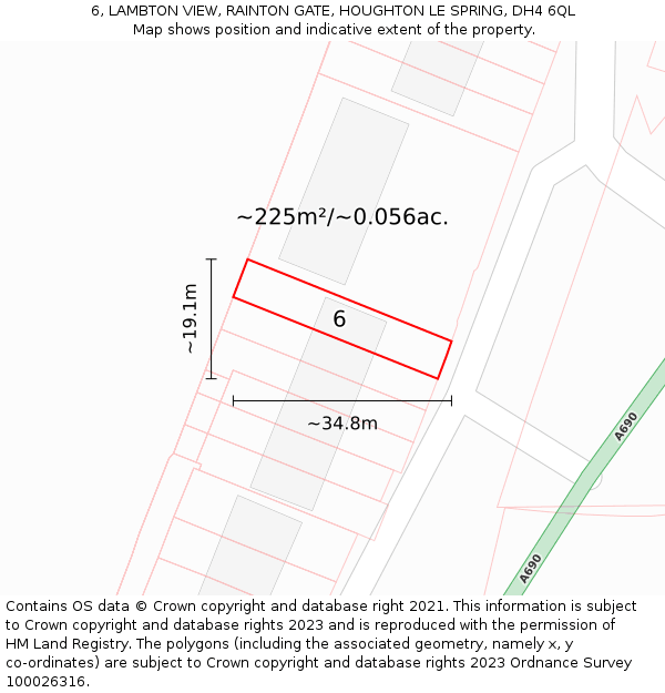 6, LAMBTON VIEW, RAINTON GATE, HOUGHTON LE SPRING, DH4 6QL: Plot and title map