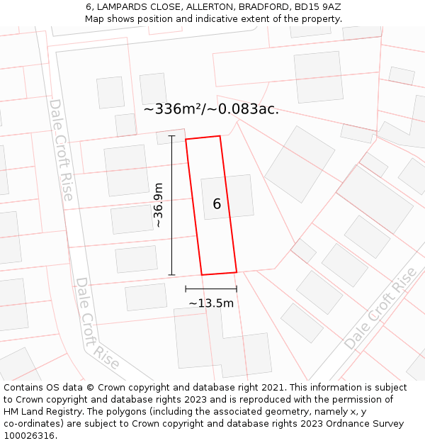 6, LAMPARDS CLOSE, ALLERTON, BRADFORD, BD15 9AZ: Plot and title map