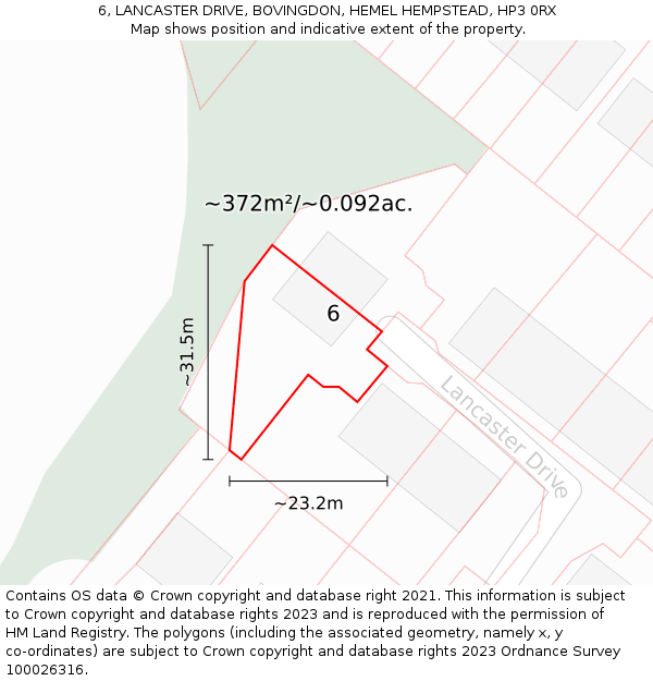 6, LANCASTER DRIVE, BOVINGDON, HEMEL HEMPSTEAD, HP3 0RX: Plot and title map